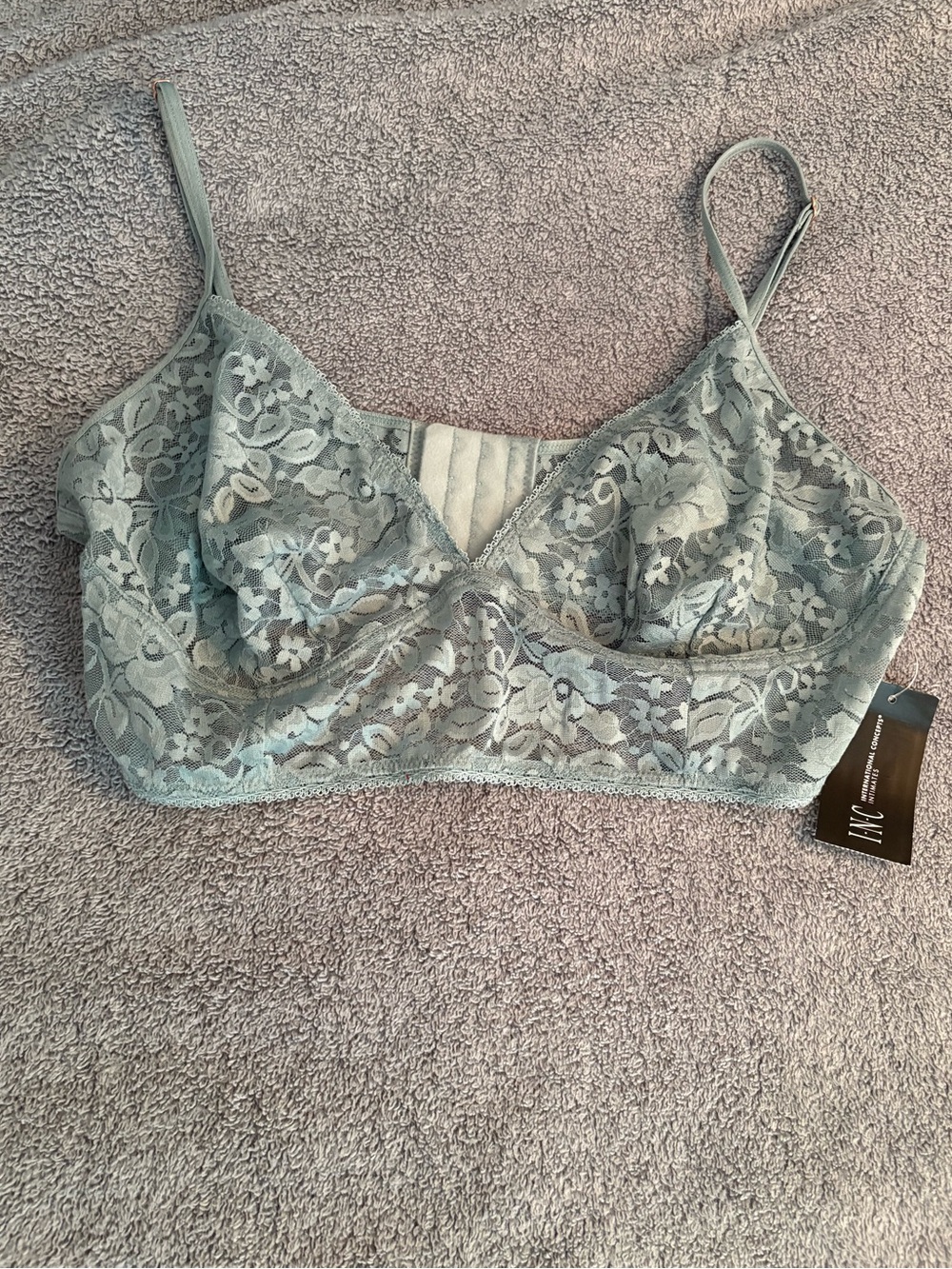 NWT INC International Concepts XL Floral Lace Bralette Blue Amazonite Sheer